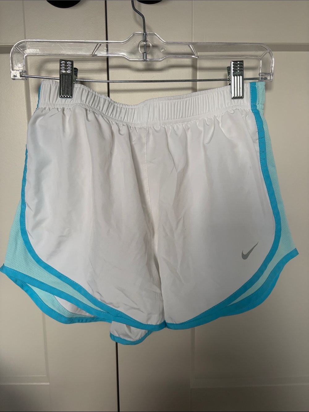 Nike White Athletic Shorts with Teal Trim